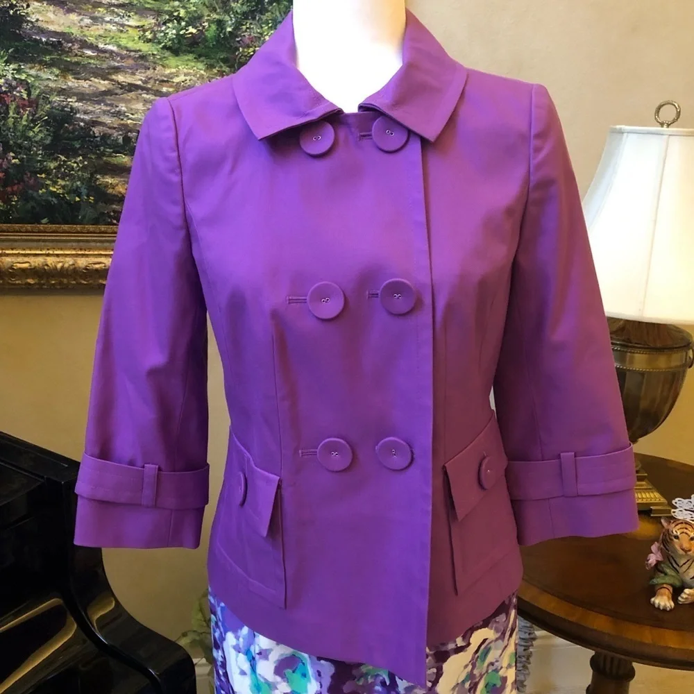 Halogen Double Breasted Button Front 3/4 Sleeve Purple Jacket Women’s Small EUC